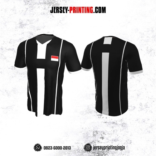 Jersey Badminton Hitam Motif Stripe Putih