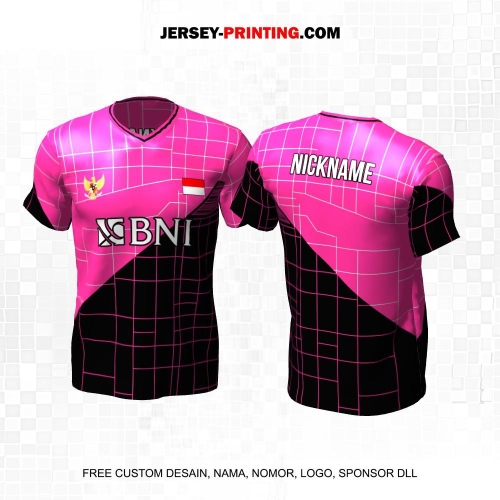 Jersey Badminton Hitam Pink Motif Abstrak Square 182