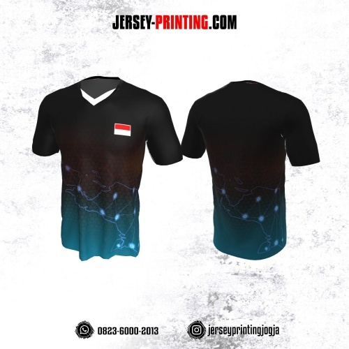 Jersey Badminton Hitam Teal Motif Garis Abstrak
