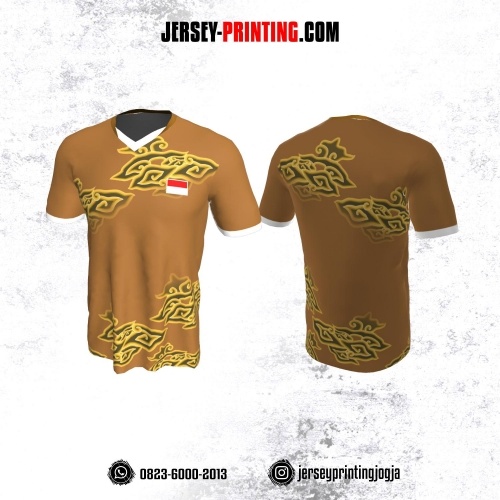 Jersey Badminton Krem Kuning Motif Megamendung