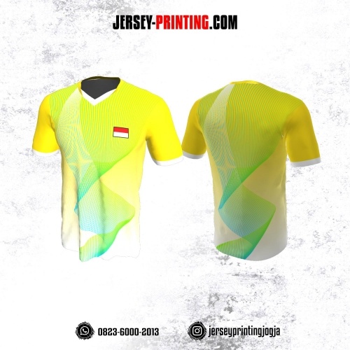 Jersey Badminton Kuning Hijau Putih Garis Abstrak