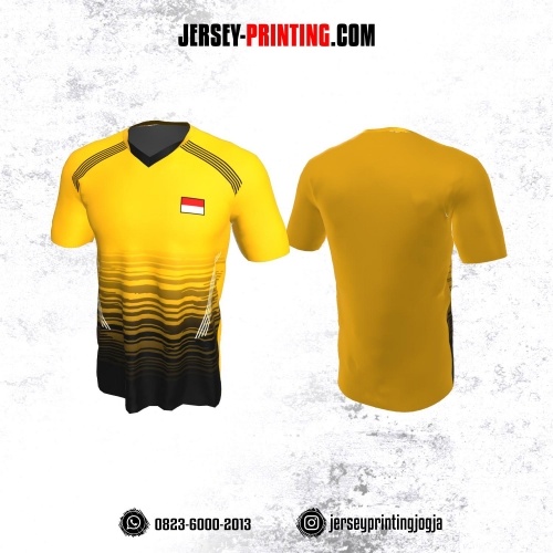 Jersey Badminton Kuning Hitam Motif Garis
