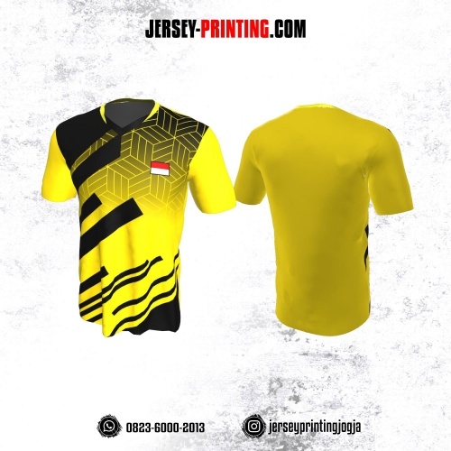 Jersey Badminton Kuning Hitam Motif Geometris