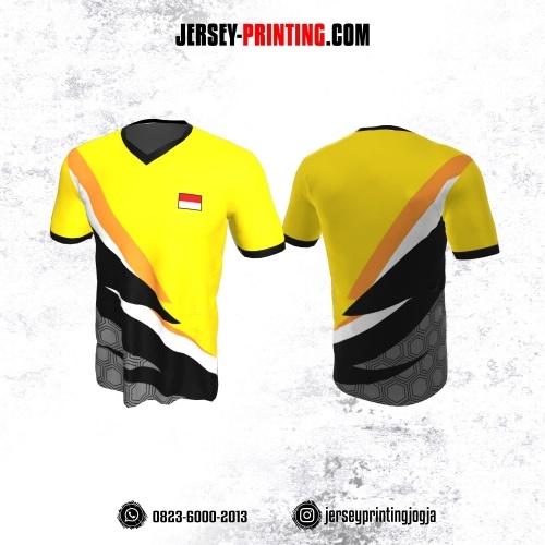 Jersey Badminton Kuning Hitam Motif Hexagon Abu-abu