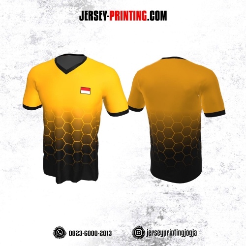 Jersey Badminton Kuning Hitam Motif Honeycomb