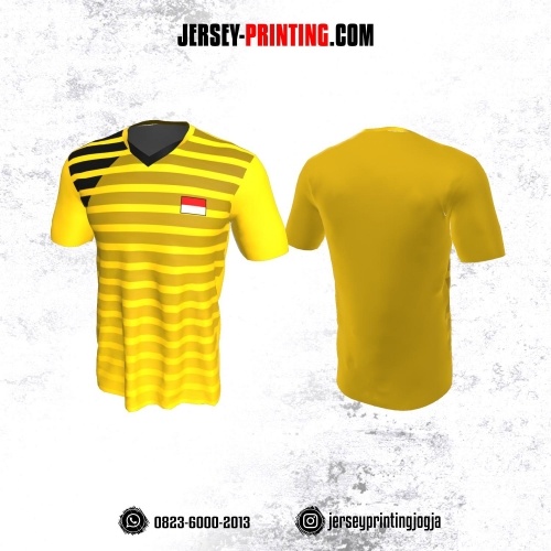 Jersey Badminton Kuning Hitam Motif Stripe