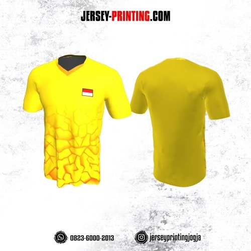 Jersey Badminton Kuning Motif Crack Line Orange