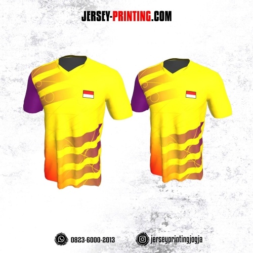Jersey Badminton Kuning Motif Strip Ungu