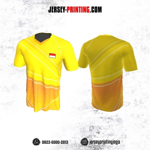Jersey Badminton Kuning Orange Motif Line Putih