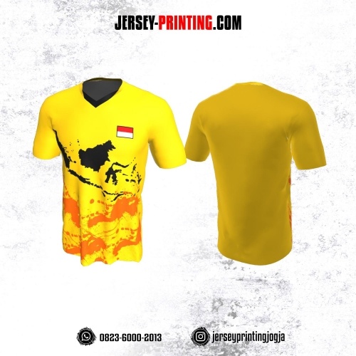 Jersey Badminton Kuning Orange Motif Peta Indonesia Hitam