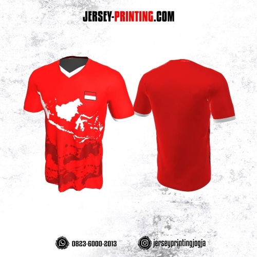 Jersey Badminton Merah Motif Peta Indonesia Putih