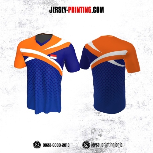 Jersey Badminton Navy Corak Orange Putih