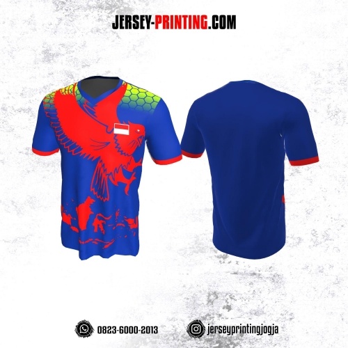 Jersey Badminton Navy Hijau Motif Burung Garuda dan Peta Indonesia Merah