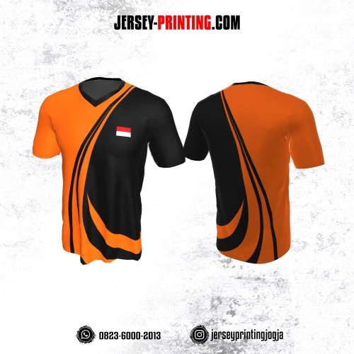 Jersey Badminton Orange Corak Hitam