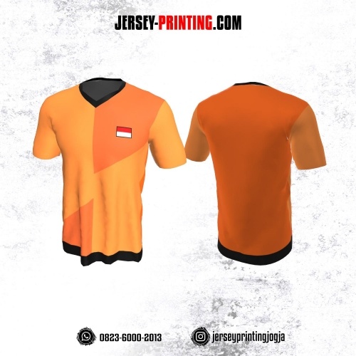 Jersey Badminton Orange Corak Hitam