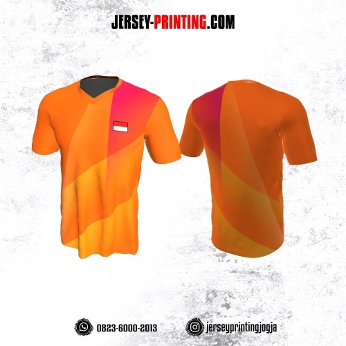 Jersey Badminton Orange Corak Pink
