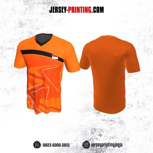 Jersey Badminton Orange Corak Putih