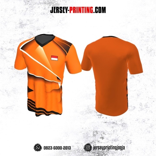 Jersey Badminton Orange Hitam Putih Garis