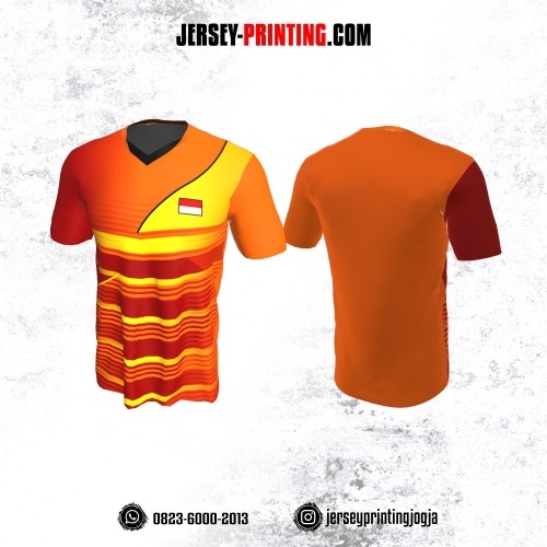 Jersey Badminton Orange Maroon Kuning Strip
