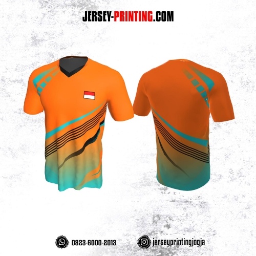 Jersey Badminton Orange Motif Garis Tosca Hitam