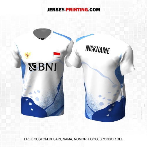 Jersey Badminton Putih Biru Motif Abstrak 192