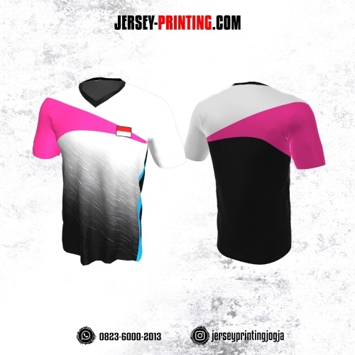 Jersey Badminton Putih Corak Hitam Pink