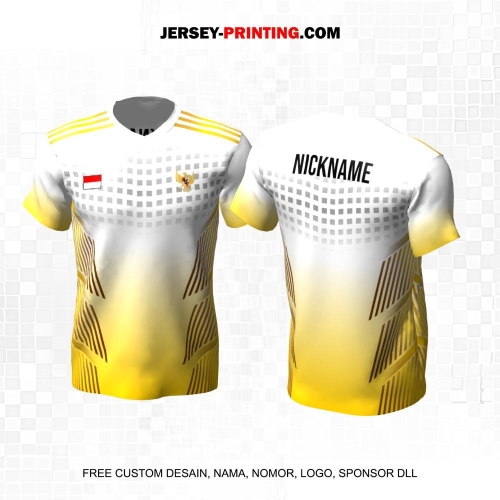 Jersey Badminton Putih Kuning Motif Garis Kotak 71