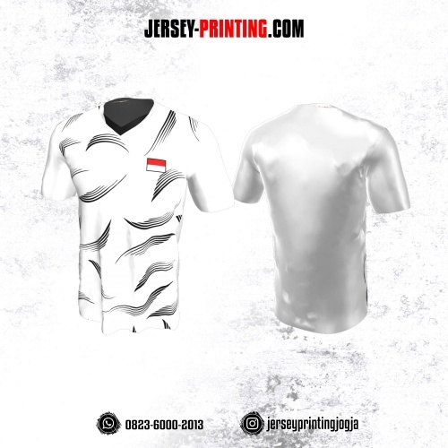 Jersey Badminton Putih Motif Curved Lines Hitam