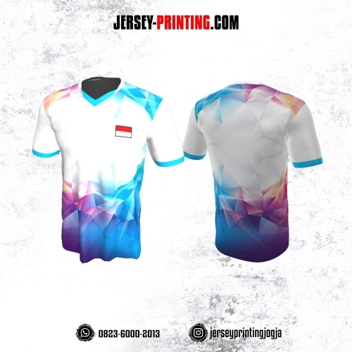 Jersey Badminton Putih Motif Diamond Biru Ungu
