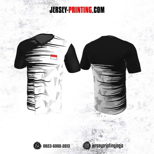 Jersey Badminton Putih Motif Rumput Hitam