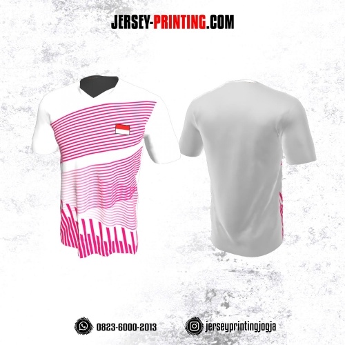 Jersey Badminton Putih Motif Strip Pink