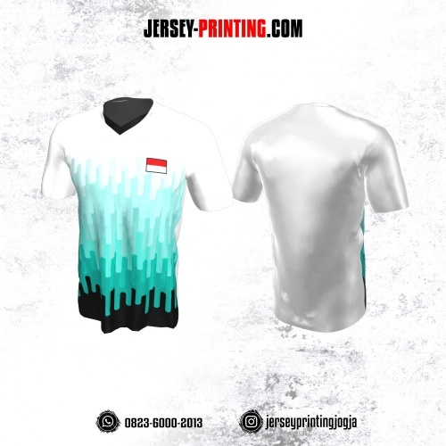 Jersey Badminton Putih Tosca Hitam Motif Gradasi