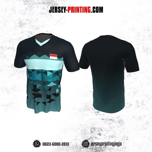 Jersey Badminton Teal Hitam Motif Geometris
