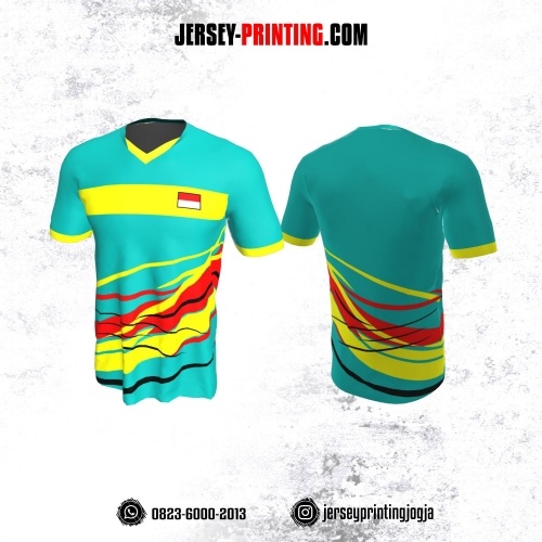 Jersey Badminton Tosca Motif Garis Kuning Merah Hitam