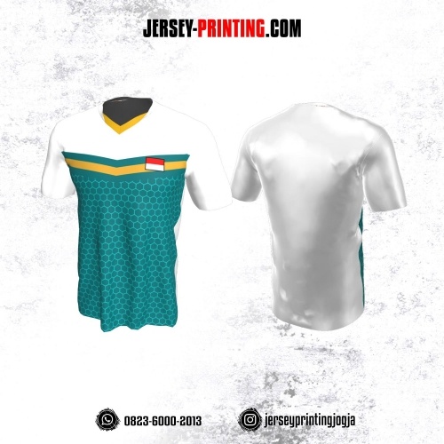 Jersey Badminton Tosca Putih Kuning Motif Honeycomb