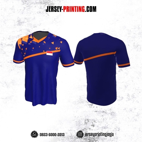 Jersey Badminton Ungu Motif Segitiga Orange