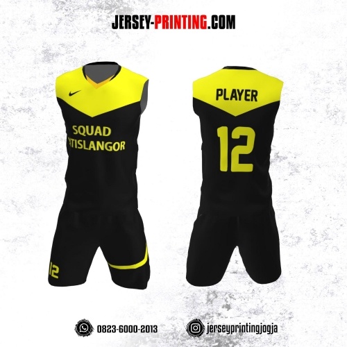Jersey Baju Volly Tanpa Lengan Hitam Corak Kuning Lemon
