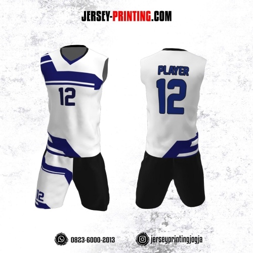 Jersey Baju Volly Tanpa Lengan Putih Corak Navy