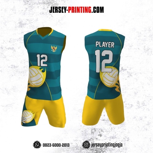 Jersey Baju Volly Tanpa Lengan Tosca Kuning Putih Motif Strip