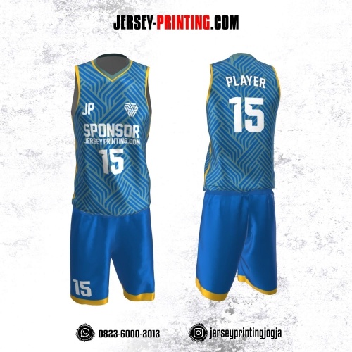 Jersey Basket Biru Kuning Motif Seamless