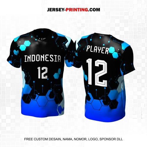 Jersey Basket Hitam Biru Motif Abstrak Honeycomb 182