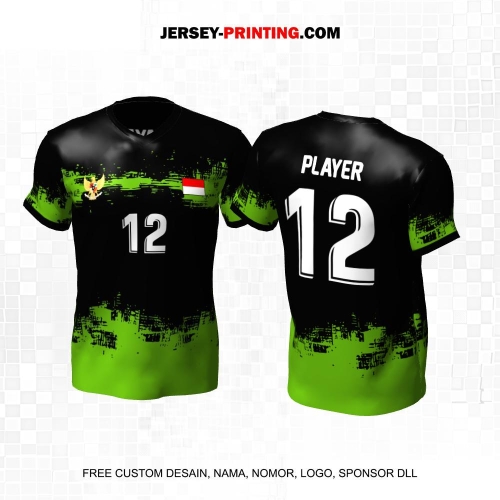 Jersey Volly Hitam Hijau Motif Abstrak 466