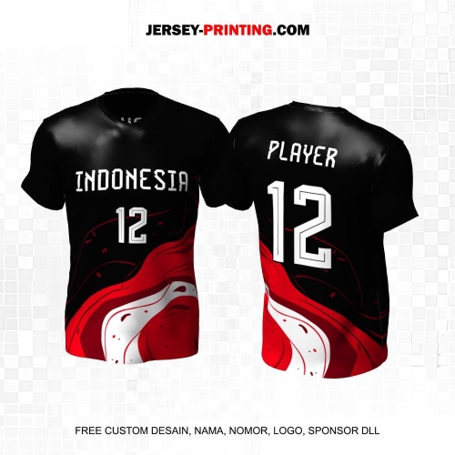 Jersey Basket Hitam Merah Motif Liquid 195