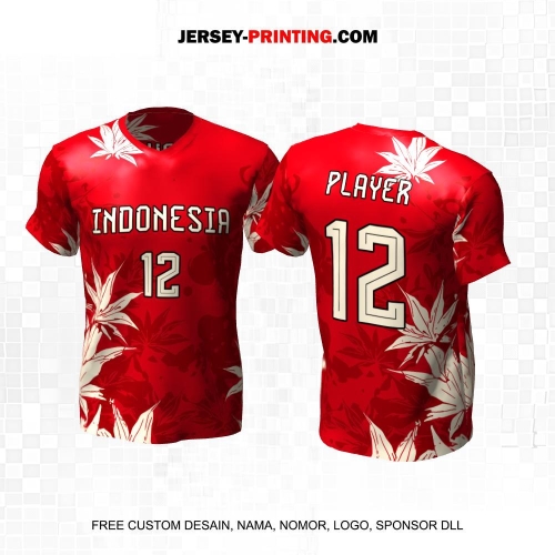 Jersey Basket Merah Krem Motif Flora 190