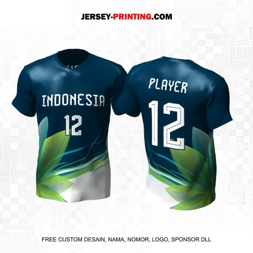 Jersey Basket Navy Hijau Putih Motif Daun 174