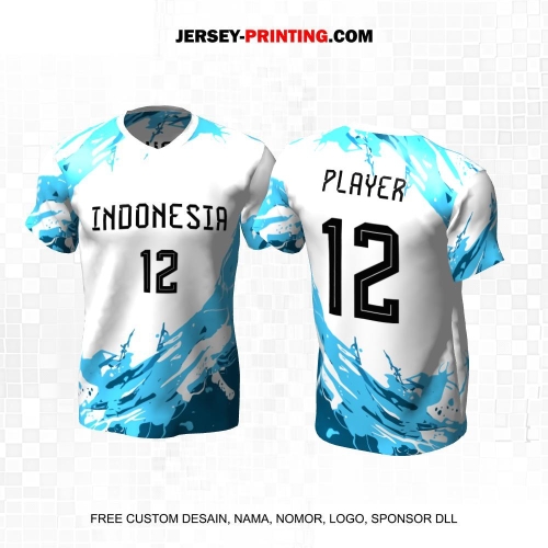 Jersey Basket Putih Biru Motif Abstrak 179