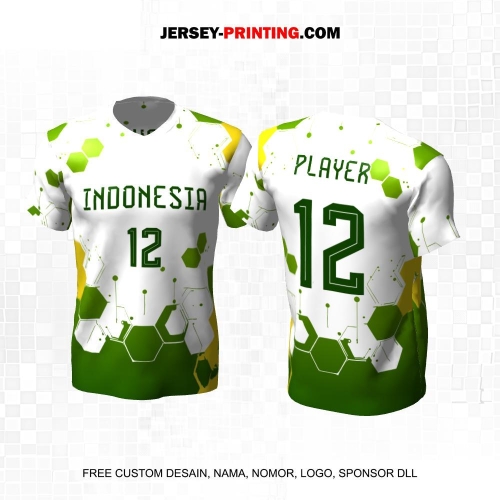 Jersey Basket Putih Hijau Kuning Motif Abstrak Honeycomb 181