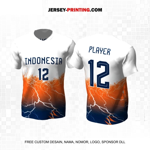 Jersey Basket Putih Orange Biru Motif Abstrak 199
