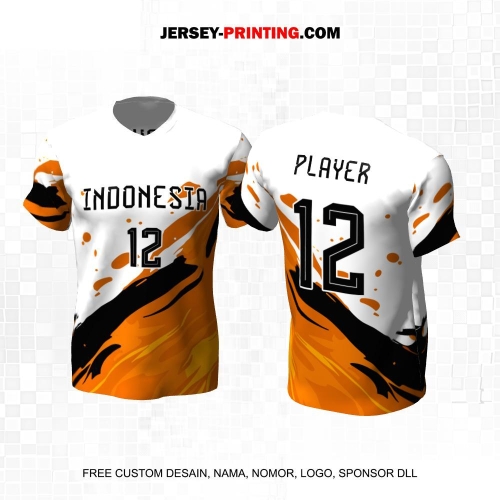 Jersey Basket Putih Orange Hitam Motif Abstrak Brush 187