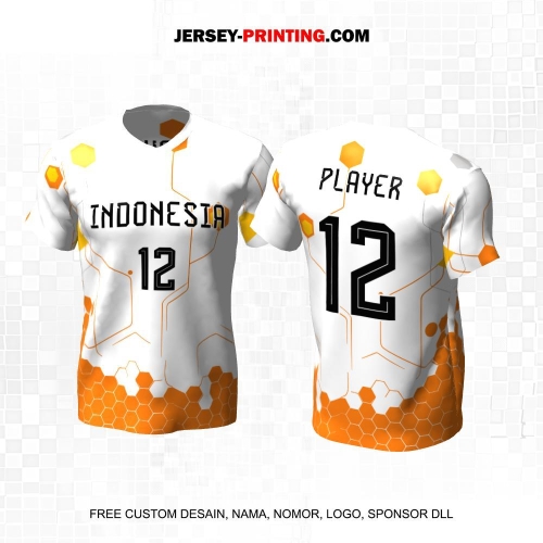 Jersey Basket Putih Orange Motif Garis Honeycomb 186